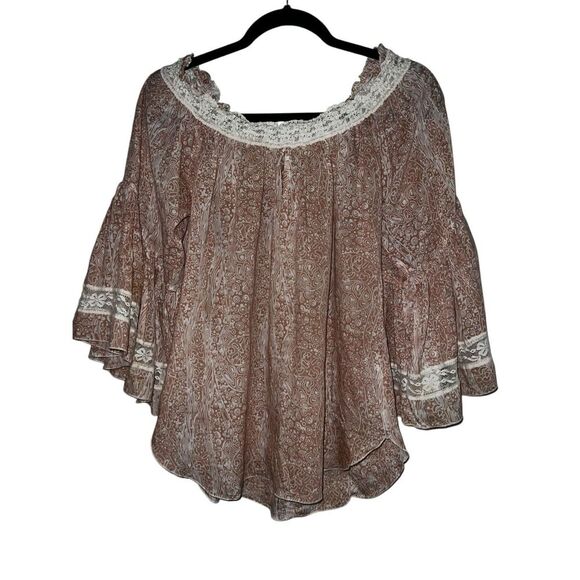 poupette st Bart blouse sz l  Bell Sleeve Crew Neck Cottagecore Boho Bohemian - Picture 2 of 5